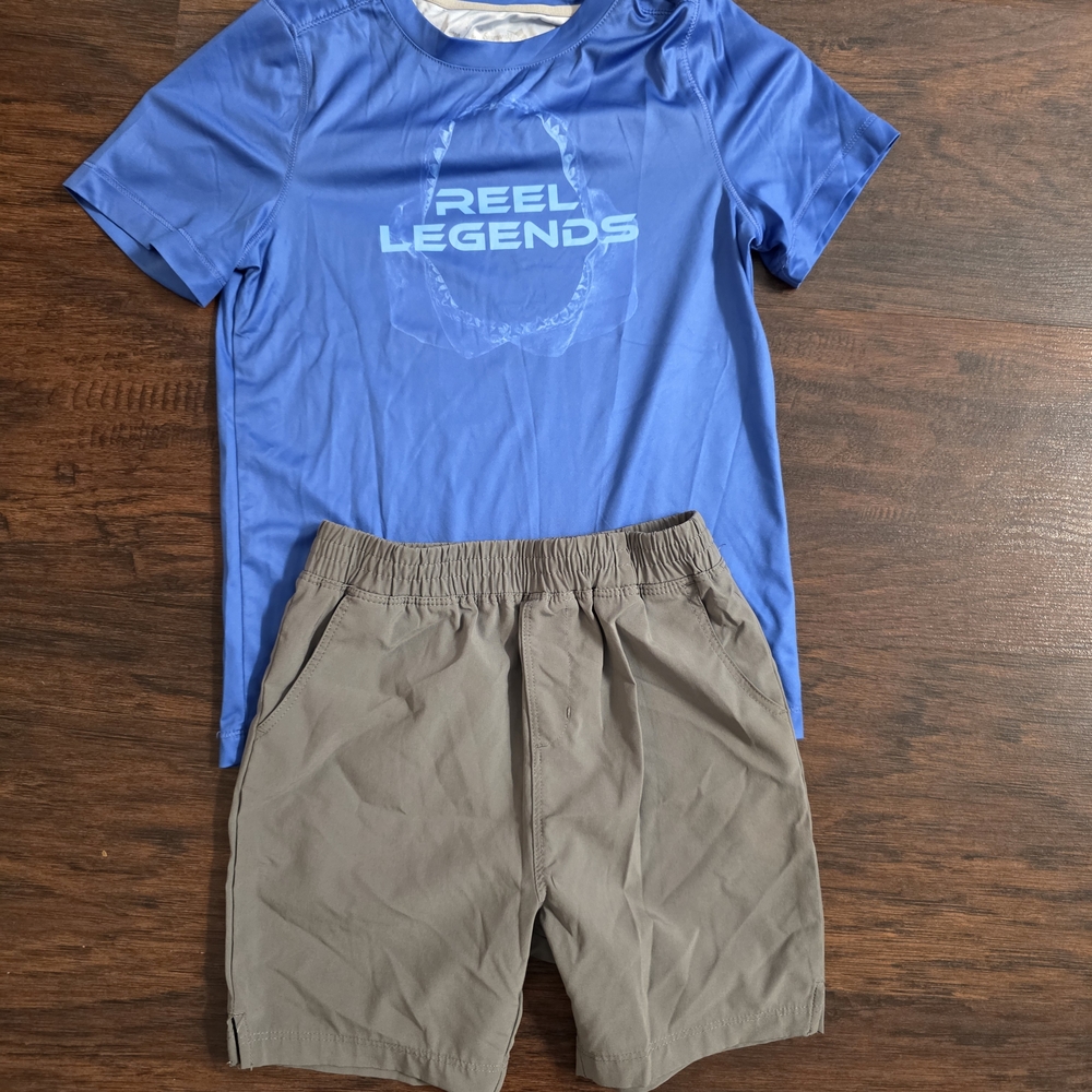 Reel Legends Kid's Blue and Tan Athletic Shorts Set Size 4/5T